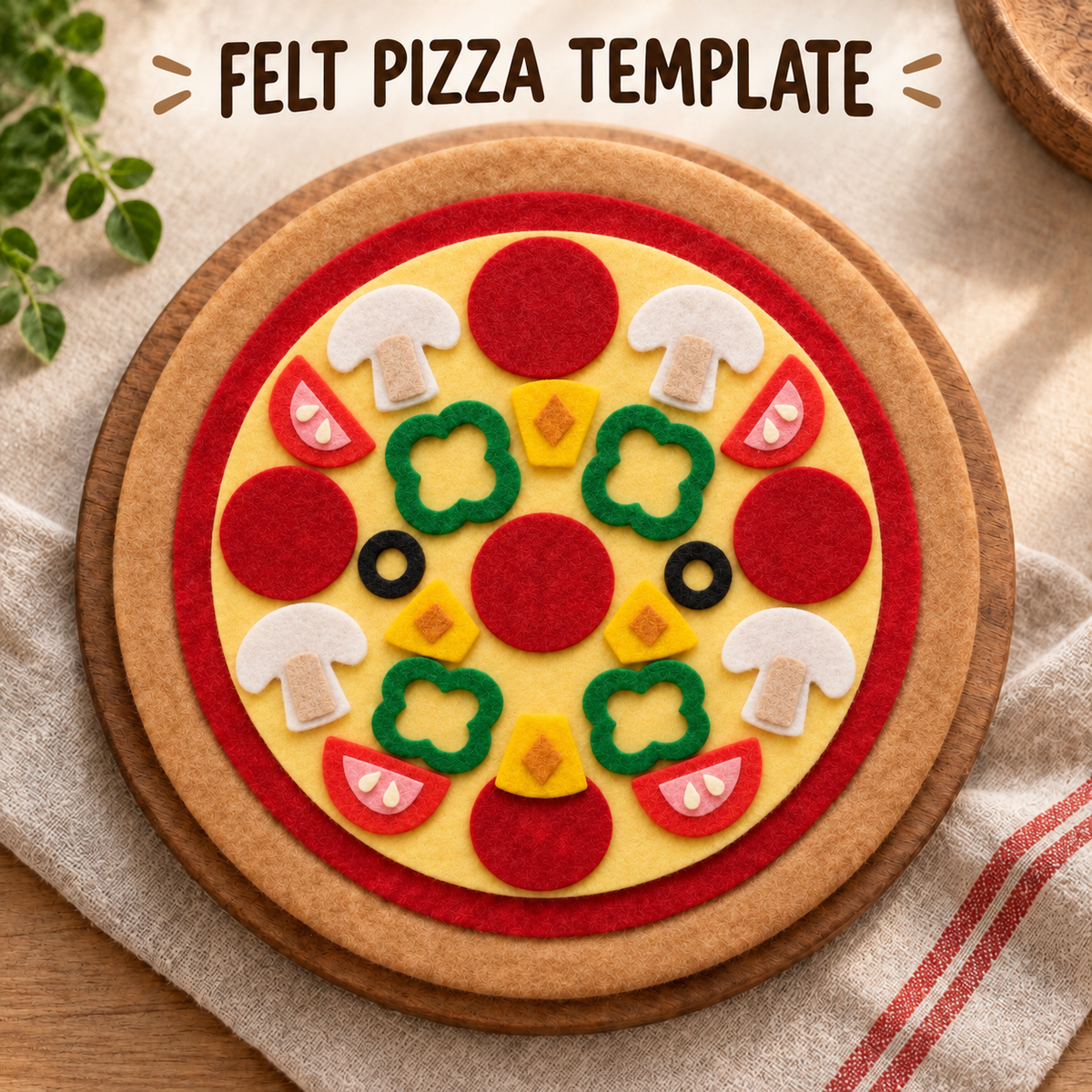 Felt Pizza Template PDF - 24cm Pretend Play Food Pattern