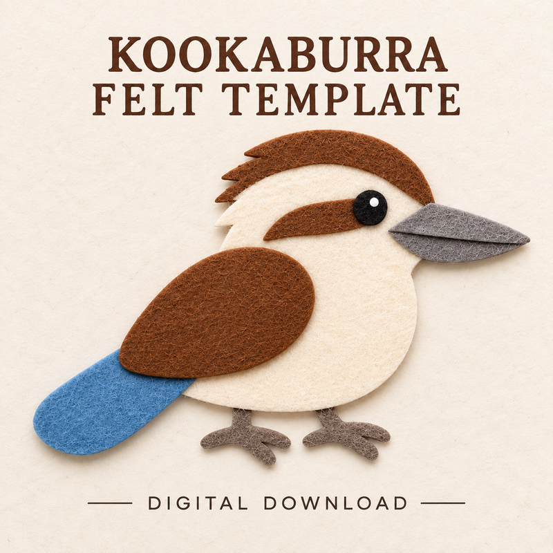 Kookaburra felt template PDF for beginner Australian bird craft