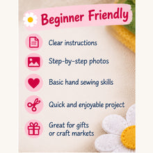 Beginner friendly felt daisy earrings pattern with clear instructions and simple hand sewing
