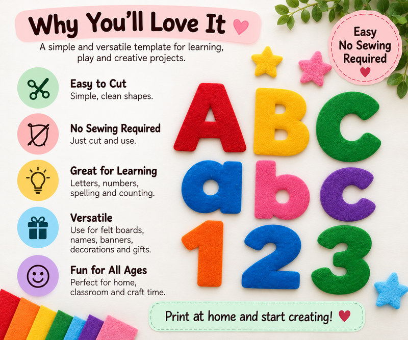 Felt Alphabet & Numbers Pattern PDF finished felt sushi craft and printable pattern preview