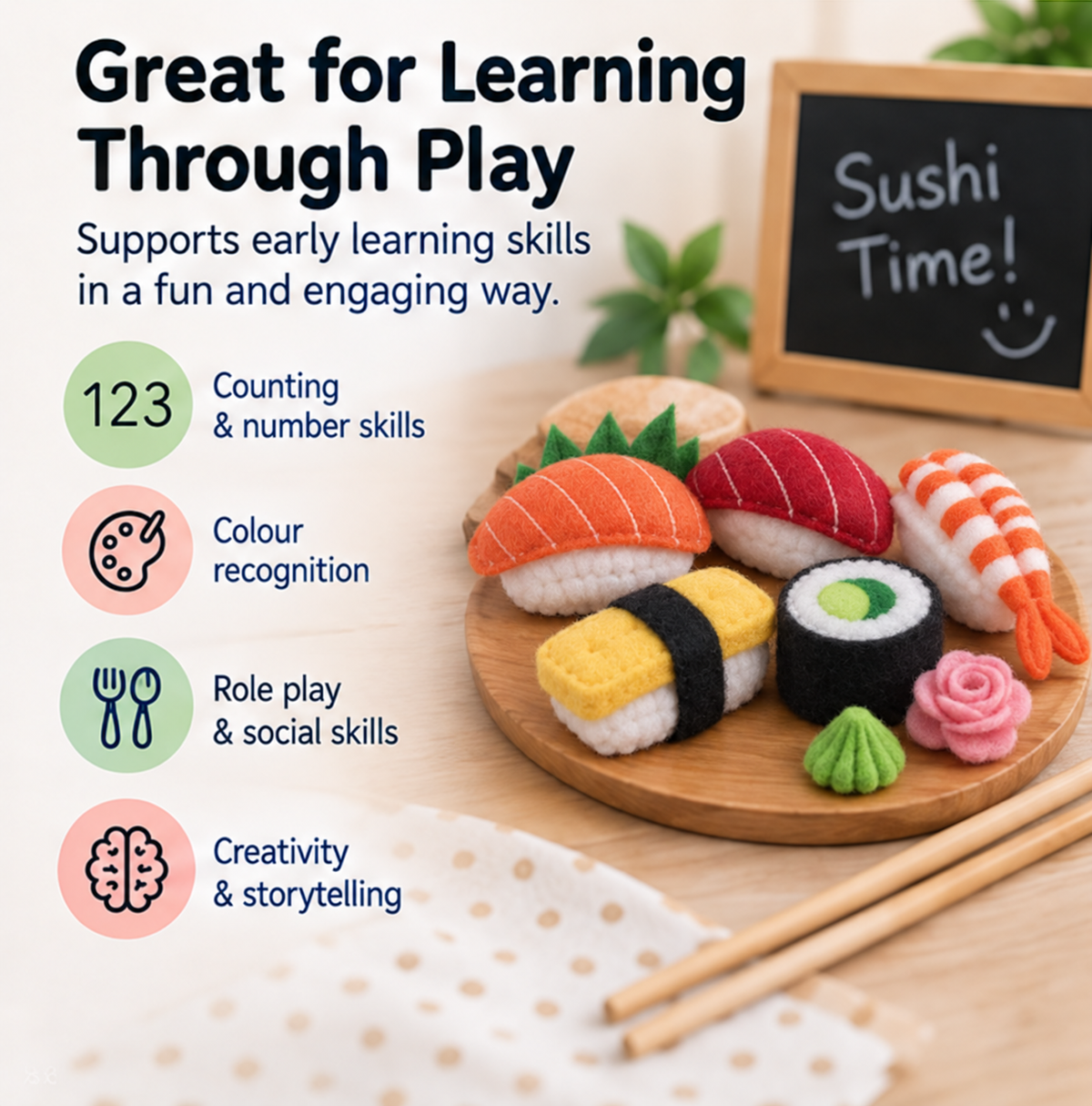 Felt Sushi Set Sewing Pattern Bundle PDF printable felt sushi sewing pattern product image