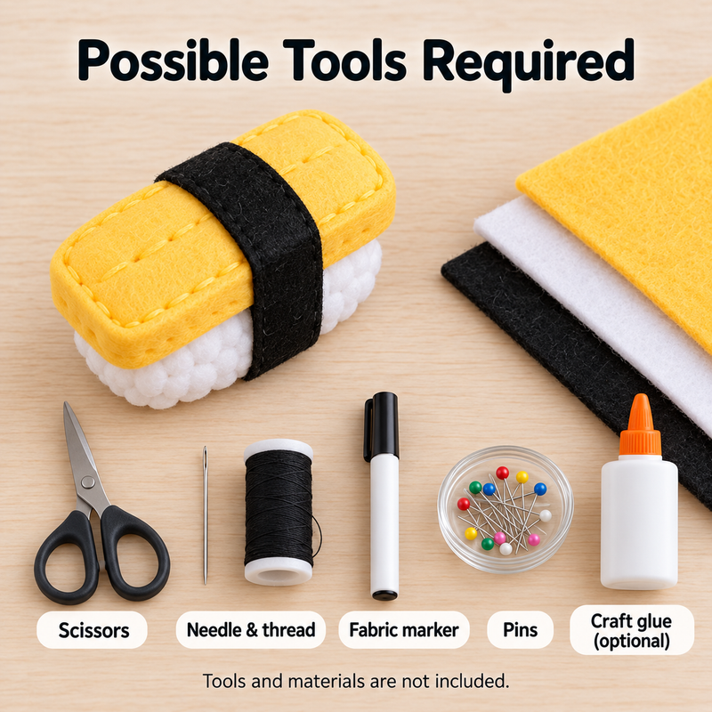 Felt Tamago Nigiri Sewing Pattern PDF recommended felt sewing tools and materials