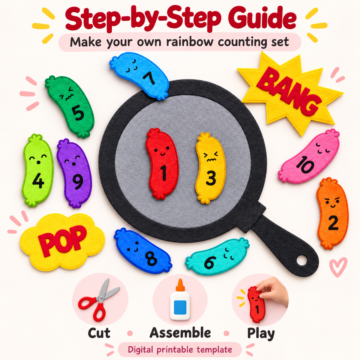 Ten Fat Sausages Felt Template - Rainbow Counting Activity