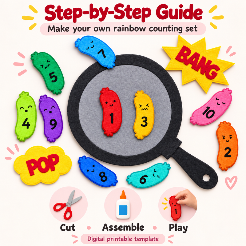 Ten Fat Sausages Felt Template - Rainbow Counting Activity