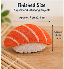 Felt Salmon Nigiri Sewing Pattern PDF finished felt sushi size and design reference