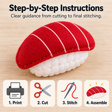 Felt Tuna Nigiri Sewing Pattern PDF step-by-step felt sewing pattern instructions