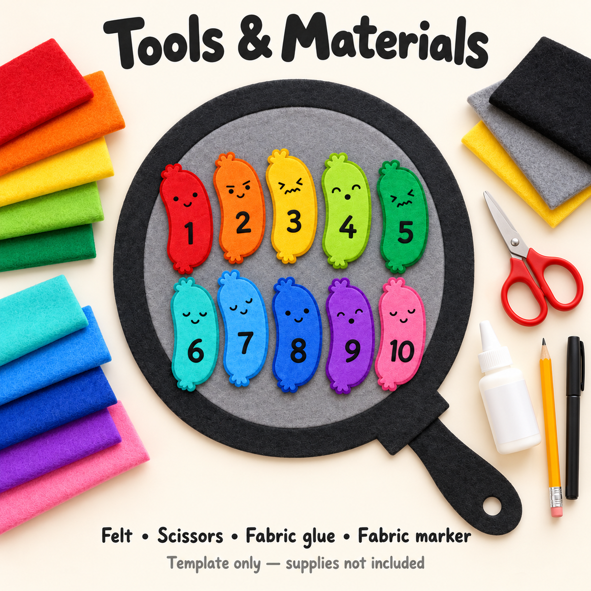 Ten Fat Sausages Felt Template - Rainbow Counting Activity