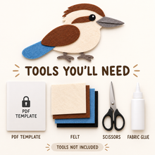 Kookaburra Felt Template PDF - 24cm Australian Bird Craft Pattern - 05 kookaburra template tools required