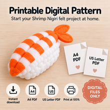Felt Shrimp Nigiri Sewing Pattern PDF printable PDF pattern contents and digital download files