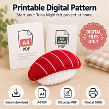 Felt Tuna Nigiri Sewing Pattern PDF printable PDF pattern contents and digital download files