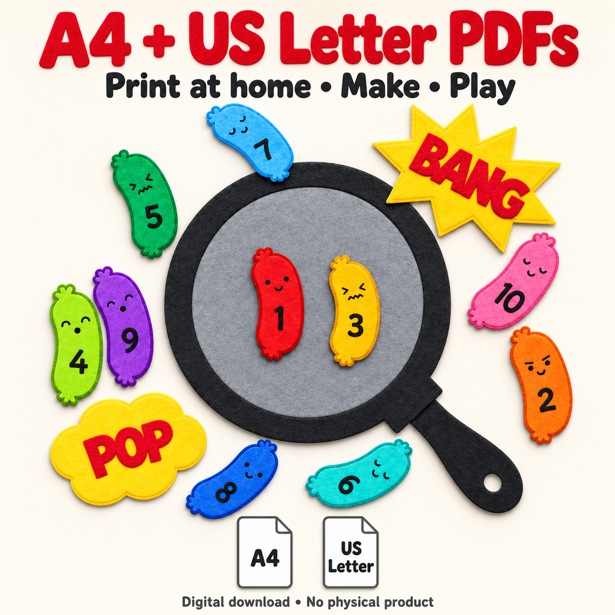 Ten Fat Sausages Felt Template - Rainbow Counting Activity