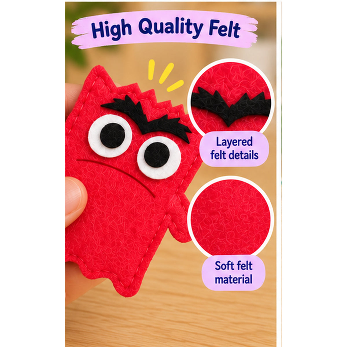Handmade Felt Emotion Finger Puppets – Set of 7 Feelings Monsters