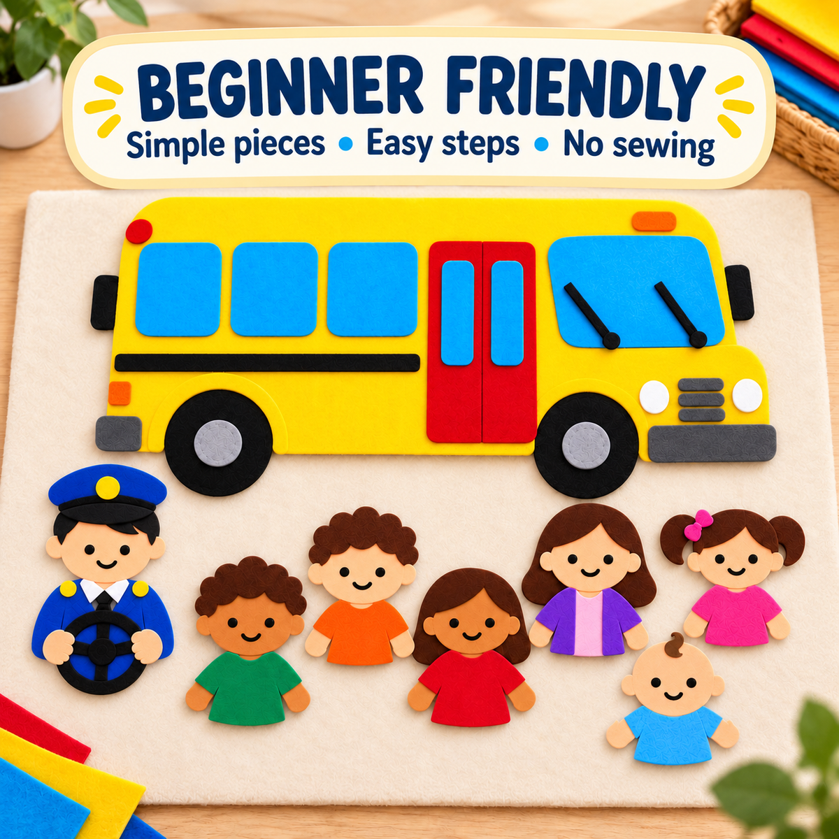 Wheels on the Bus Felt Template PDF | No-Sew Nursery Rhyme Felt Board Activity