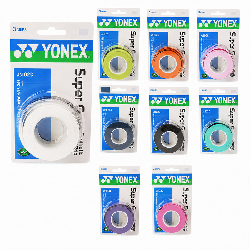 Black Yonex AC102 Super Grap three-pack overgrip for racquets