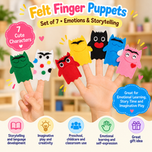 Handmade Felt Emotion Finger Puppets – Set of 7 Feelings Monsters
