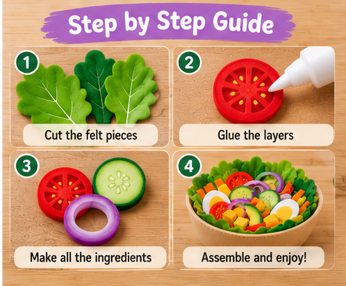 Felt Salad Play Food Patterns PDF | Felt Food Templates