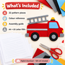 Fire Truck Felt Template PDF | Printable 22-Piece Craft Pattern | A4 & US Letter