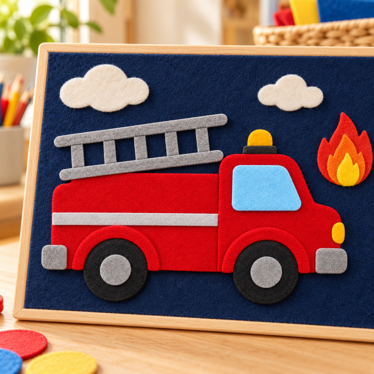 Fire Truck Felt Template PDF | Printable 22-Piece Craft Pattern | A4 & US Letter