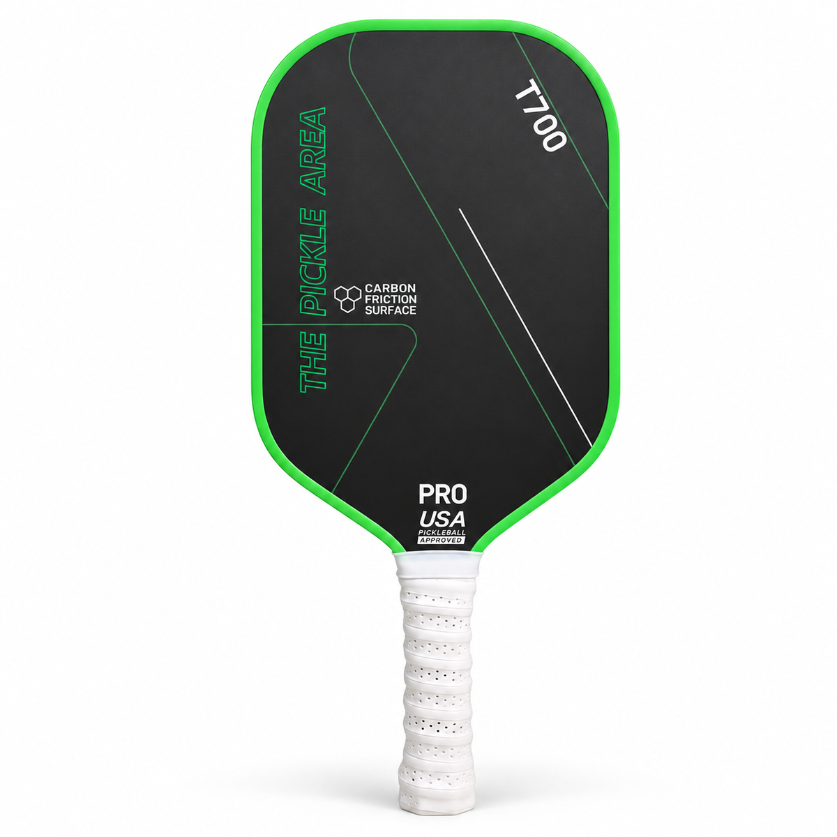 T700 Carbon Fiber Pickleball Paddle 16mm Green Edge White Grip