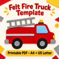 Fire Truck Felt Template PDF | Printable 22-Piece Craft Pattern | A4 & US Letter