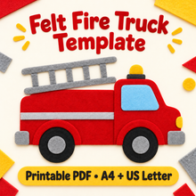 Fire Truck Felt Template PDF | Printable 22-Piece Craft Pattern | A4 & US Letter