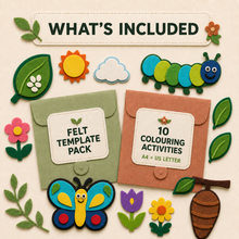 Butterfly Caterpillar Life Cycle Felt Templates and Colouring Activities, Preschool Printable Craft Bundle