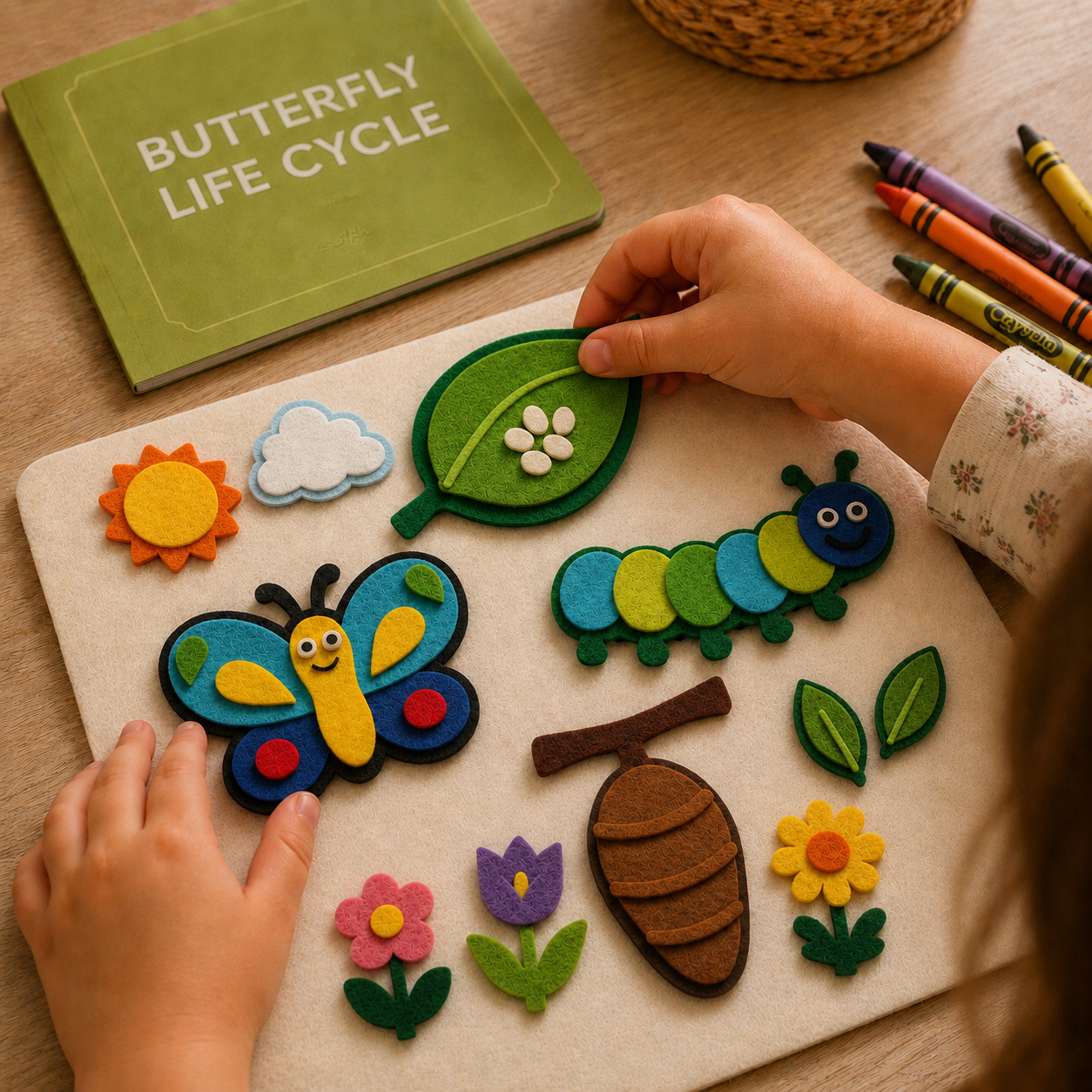 Butterfly Caterpillar Life Cycle Felt Templates and Colouring Activities, Preschool Printable Craft Bundle