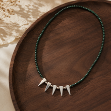 Faceted Malachite Bead Necklace with Silver Spike Pendants – S925 Adjustable Green Gemstone Choker
