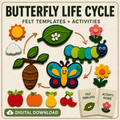 Butterfly Caterpillar Life Cycle Felt Templates and Colouring Activities, Preschool Printable Craft Bundle