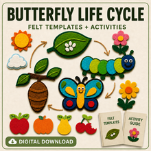 Butterfly Caterpillar Life Cycle Felt Templates and Colouring Activities, Preschool Printable Craft Bundle