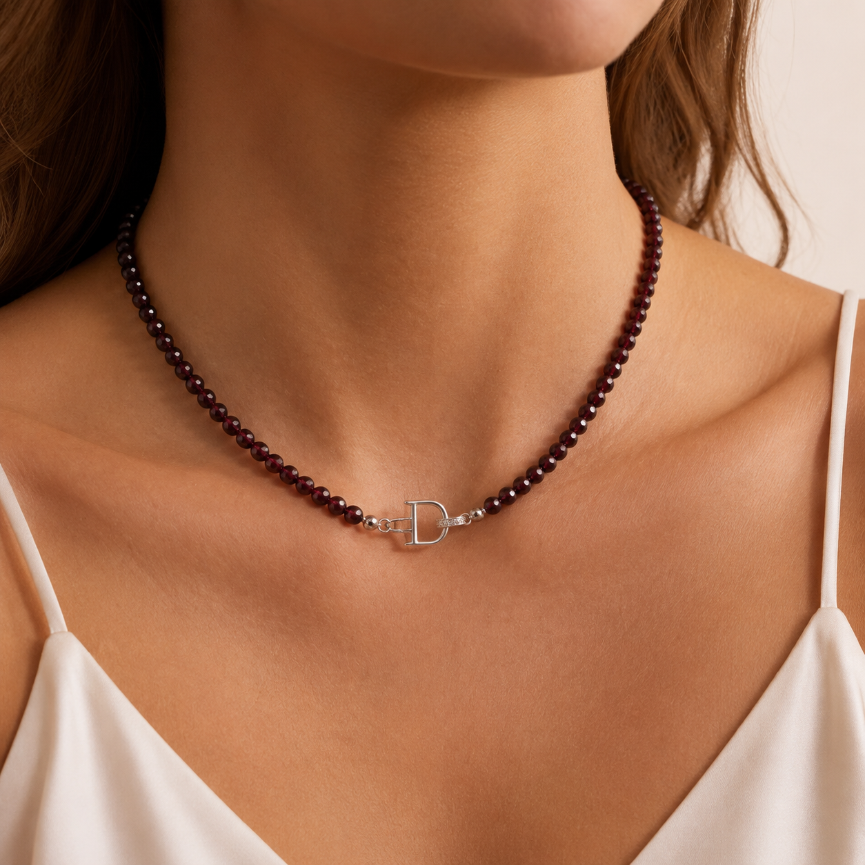 Faceted Garnet Bead Necklace with Silver D Toggle Clasp – 4mm Burgundy Gemstone Necklace