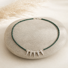 Faceted Malachite Bead Necklace with Silver Spike Pendants – S925 Adjustable Green Gemstone Choker