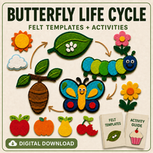 Butterfly Caterpillar Life Cycle Felt Templates and Colouring Activities, Preschool Printable Craft Bundle