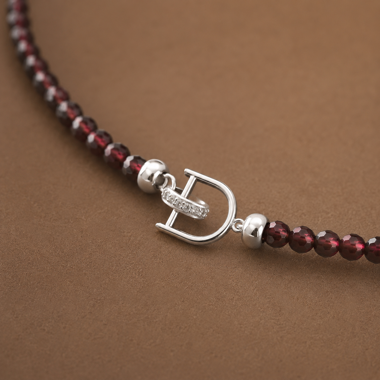 Faceted Garnet Bead Necklace with Silver D Toggle Clasp – 4mm Burgundy Gemstone Necklace