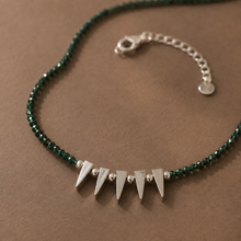 Faceted Malachite Bead Necklace with Silver Spike Pendants – S925 Adjustable Green Gemstone Choker