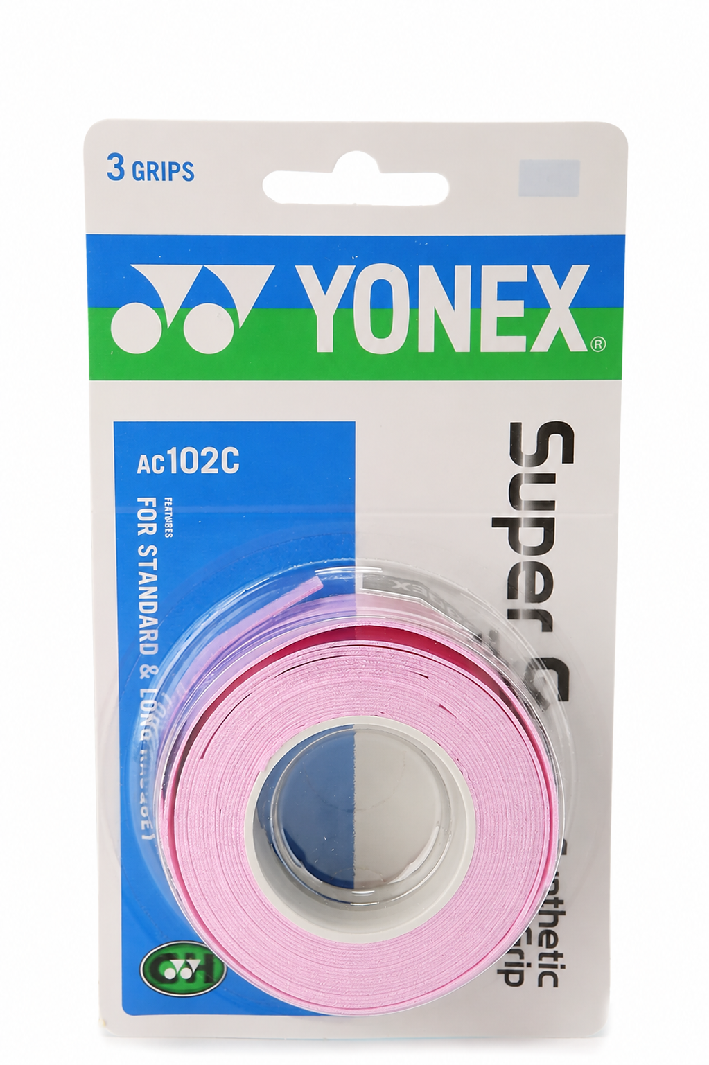Rose Red Yonex AC102 Super Grap three-pack overgrip for racquets