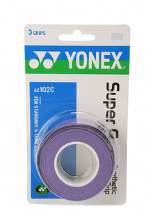 Pink Yonex AC102 Super Grap three-pack overgrip for racquets