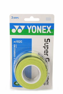 Purple Yonex AC102 Super Grap three-pack overgrip for racquets