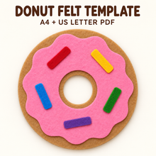 Pink felt donut template PDF for beginner pretend play food craft