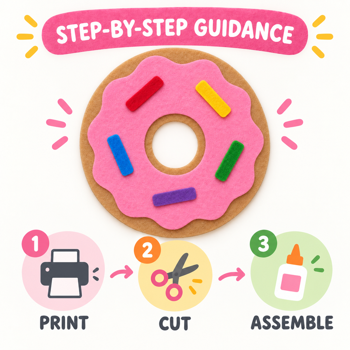 Felt Donut Template PDF - 18cm Beginner Pretend Play Food Craft - donut felt template step by step