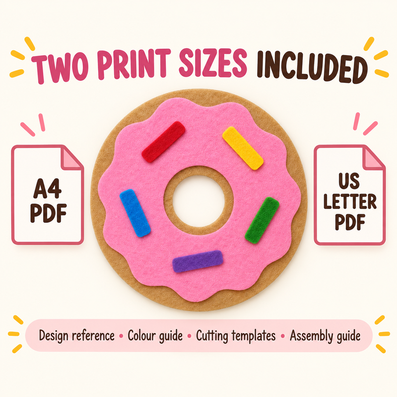 Felt Donut Template PDF - 18cm Beginner Pretend Play Food Craft - donut felt template two print sizes