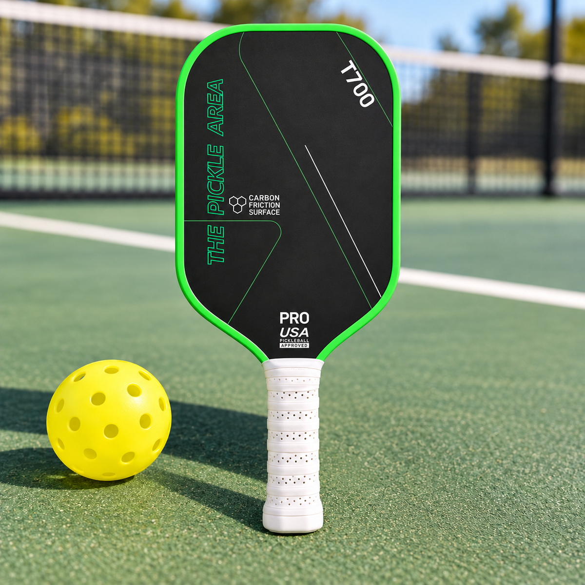 T700 Carbon Fiber Pickleball Paddle 16mm Green Edge White Grip