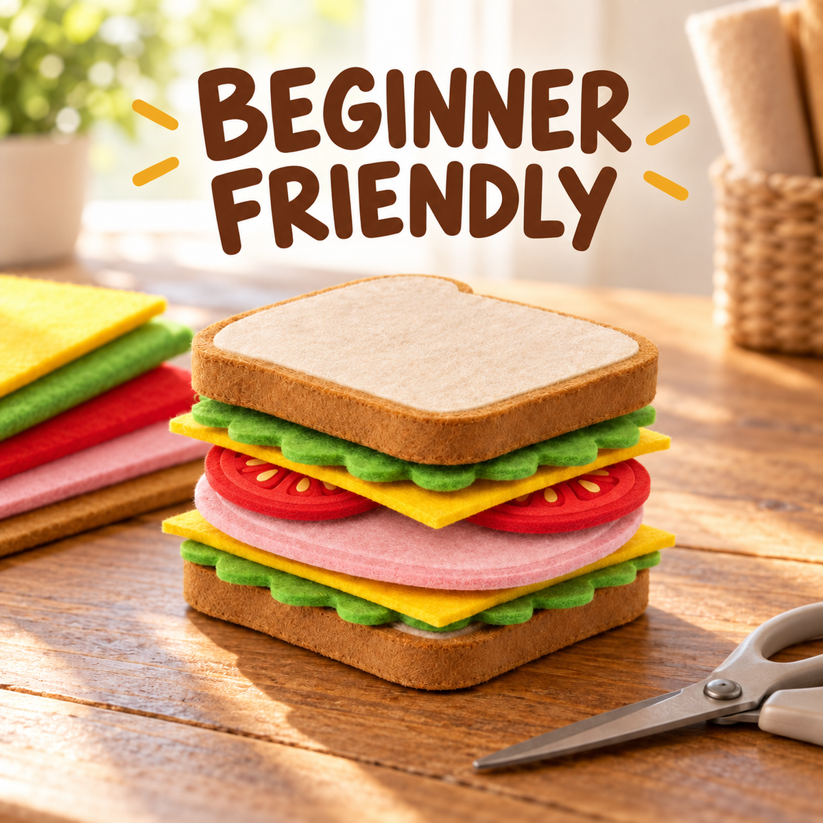 Beginner-friendly felt sandwich template PDF for pretend play food craft