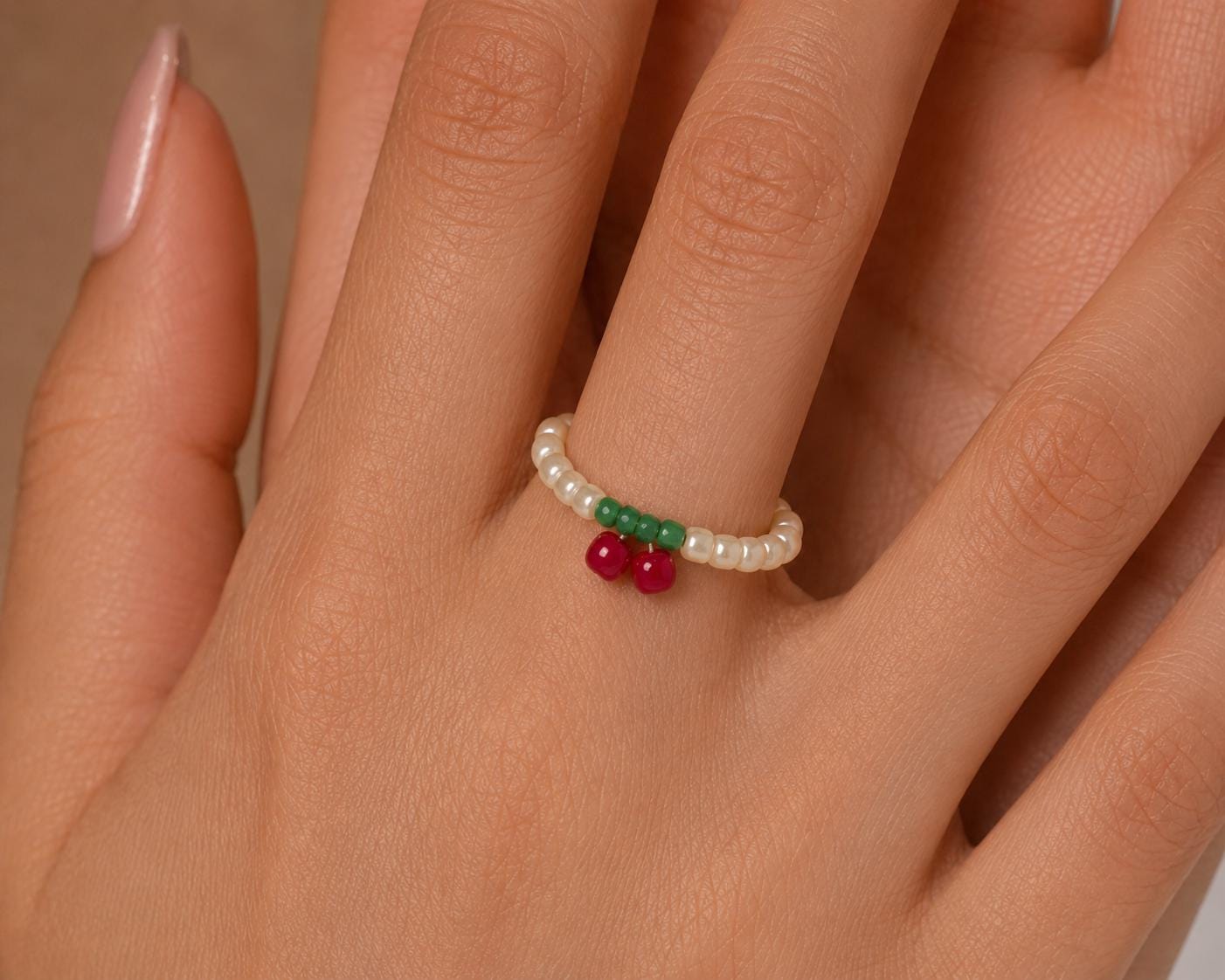 Miyuki Beaded Ring 925 Silver Freshwater Pearl | Handmade Dainty Stacking Ring product image 7