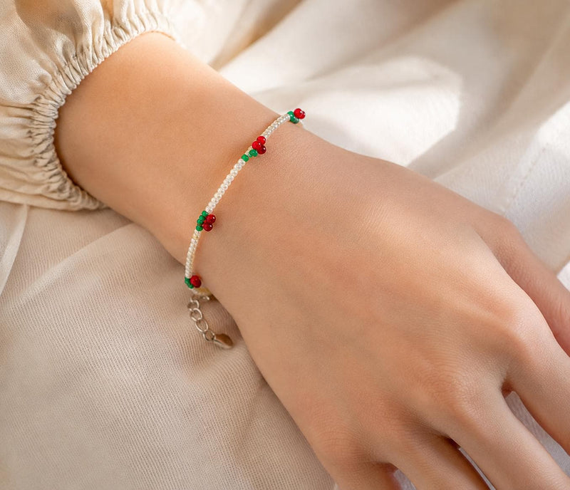 Miyuki Beaded Cherry Bracelet, Dainty Silver Fruit Jewellery, Bracelet for women, Gift for Her product image 2