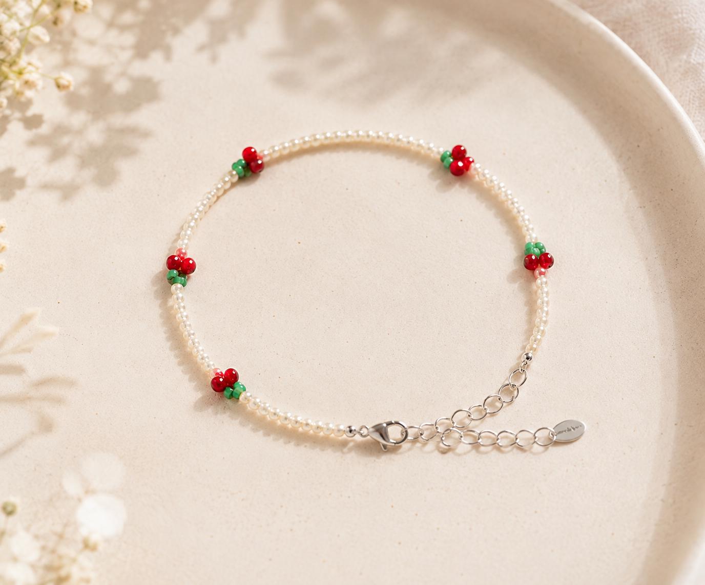 Miyuki Beaded Cherry Bracelet, Dainty Silver Fruit Jewellery, Bracelet for women, Gift for Her product image 6