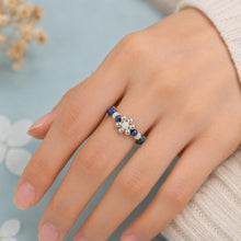 Navy Blue Beaded Flower Ring, Miyuki Seed Bead Stretch Ring, Silver Daisy product image 4
