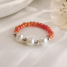 Coral Freshwater Pearl Ring, Miyuki Seed Bead Stretch Ring, Sterling Silver Spacers product image 3