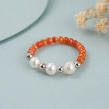 Coral Freshwater Pearl Ring, Miyuki Seed Bead Stretch Ring, Sterling Silver Spacers product image 4