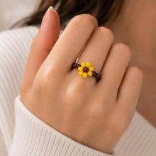 Burgundy Beaded Flower Ring, Yellow Miyuki Seed Bead Daisy, Stretch Ring product image 4